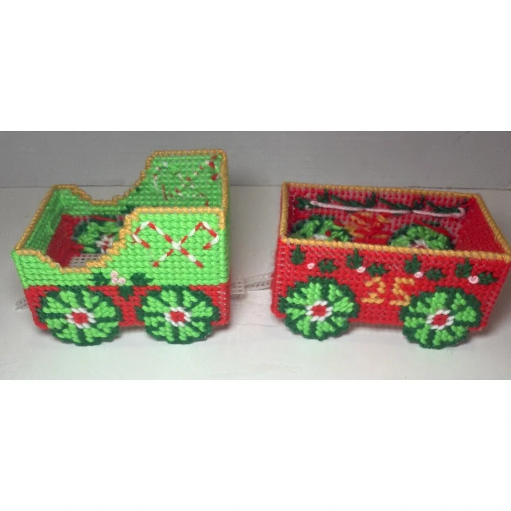 Handmade Needlepoint Christmas Train Plastic Canvas